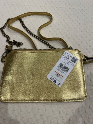 Bolso Mango Dorado Nuevo con Etiqueta