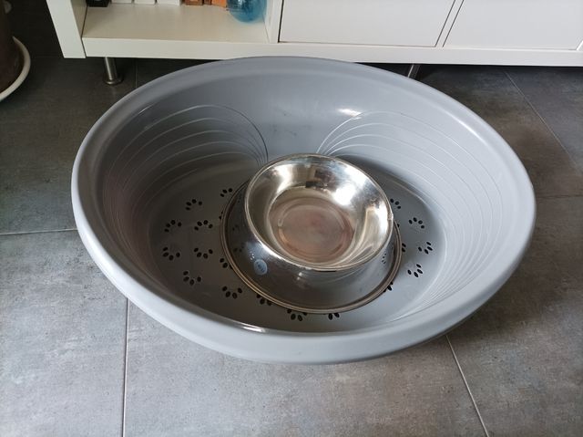 Lote cama + comedero para gato o perro pequeño.