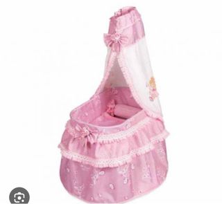 Moisés para muñecas rosa con dosel