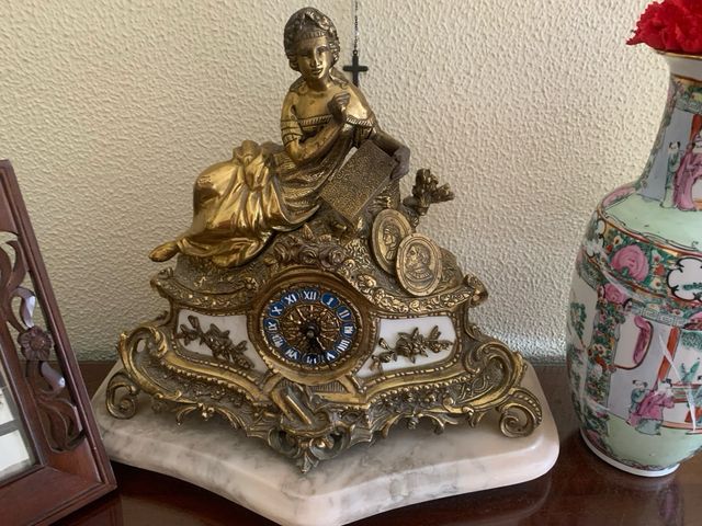 Reloj de mesa antiguo bronce mármol