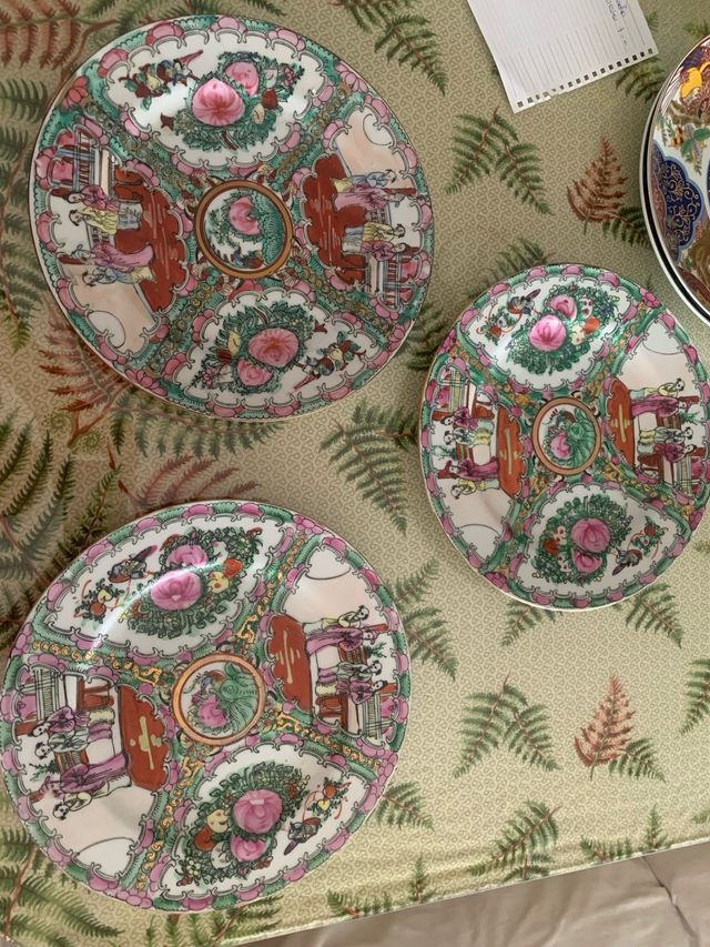 3 Platos Porcelana China Decorados