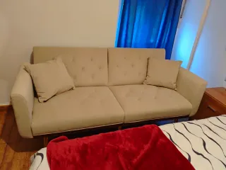 Sofá Cama Beige Terciopelo Ajustable