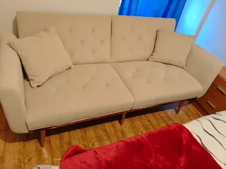 Sofá Cama Beige Terciopelo Ajustable