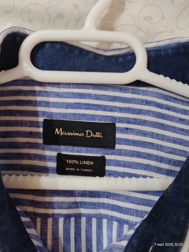 Camisa Lino Rayas Azul y Blanco Talla L