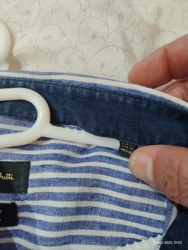 Camisa Lino Rayas Azul y Blanco Talla L
