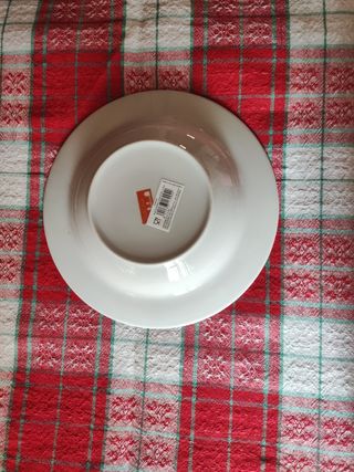 24 Platos hondos de porcelana con borde azul