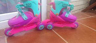 Patines de niña ajustables rosa y turquesa