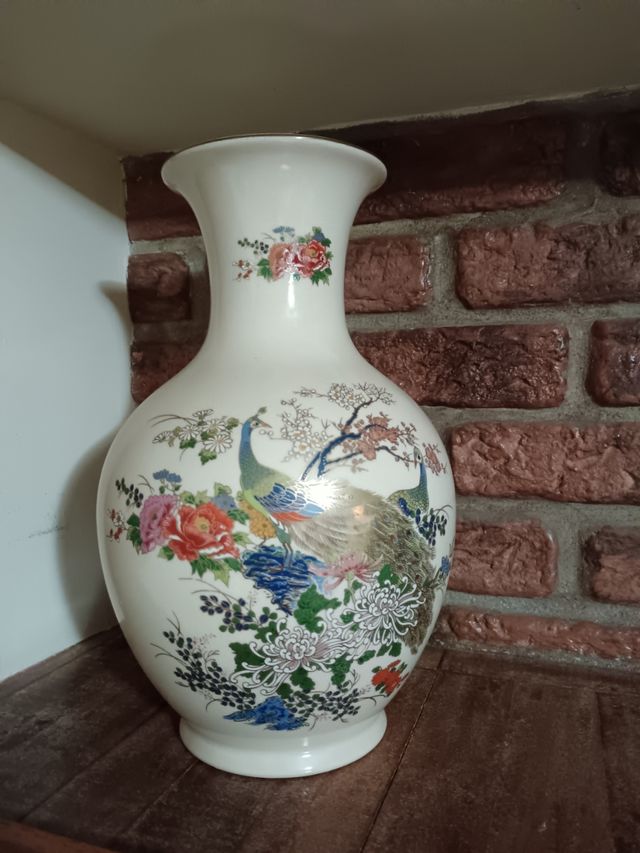 Jarrones de porcelana vintage con diseño de pavos