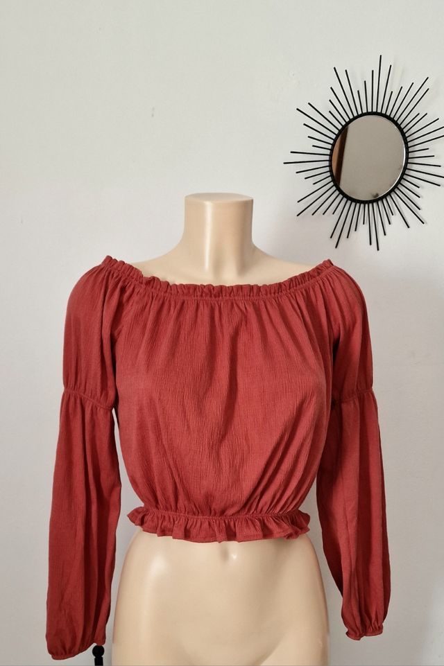 Crop top Bershka manga larga