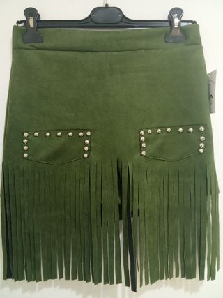 Falda Pantalón Verde Flecos y Tachuelas