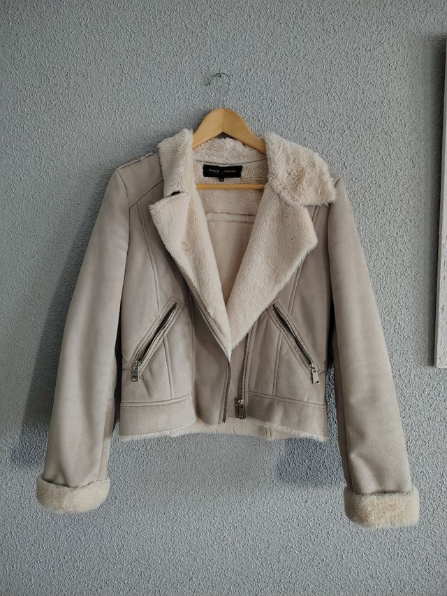 Cazadora Biker Beige/Gris con Borreguito - Talla L
