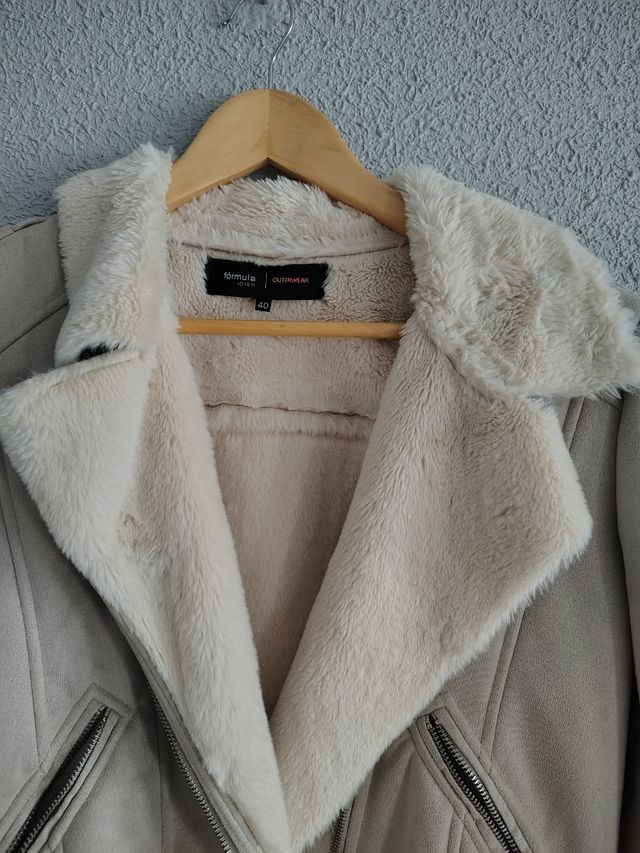 Cazadora Biker Beige/Gris con Borreguito - Talla L