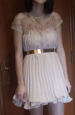 Vestido Beige  con Pedrería