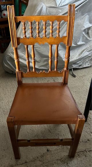 6 Sillas de Comedor de Madera y Cuero
