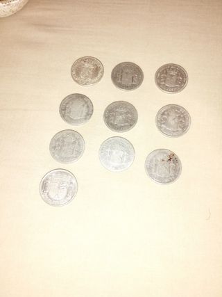 Lote 10 monedas plata siglo XIX y XX