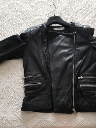 Cazadora cuero Mango mujer negra