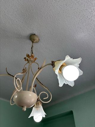 Lámpara de techo floral dorada y blanca
