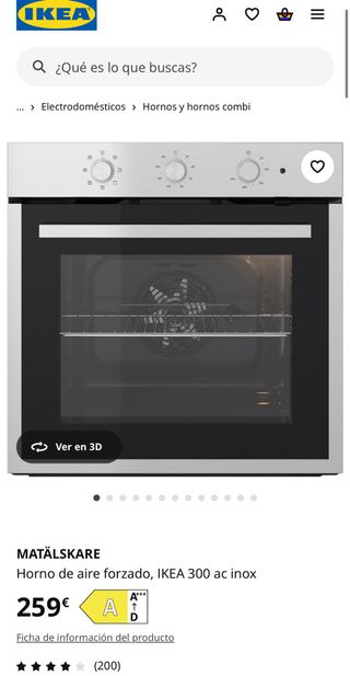 Horno Ikea 300 Acero Inoxidable Aire Forzado