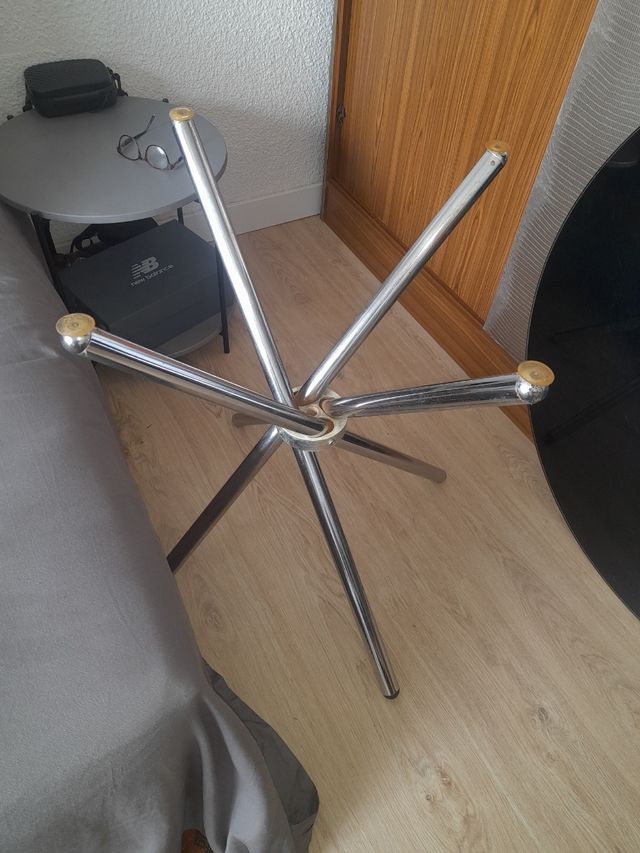 Mesa redonda vidrio negro plegable