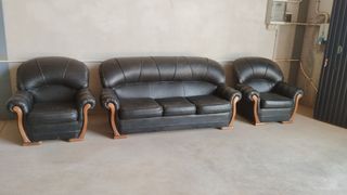 Sofá y 2 sillones Polipiel Negro