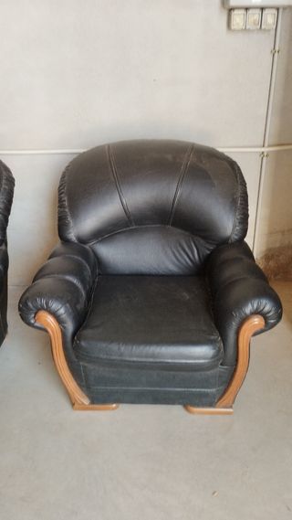 Sofá y 2 sillones Polipiel Negro