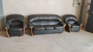 Sofá y 2 sillones Polipiel Negro