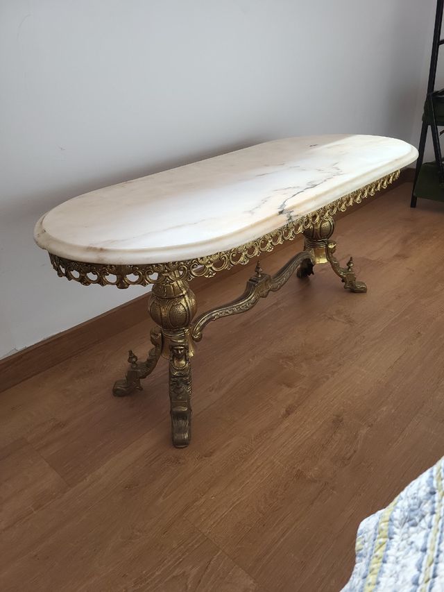 Mesa antigua bronce y mármol