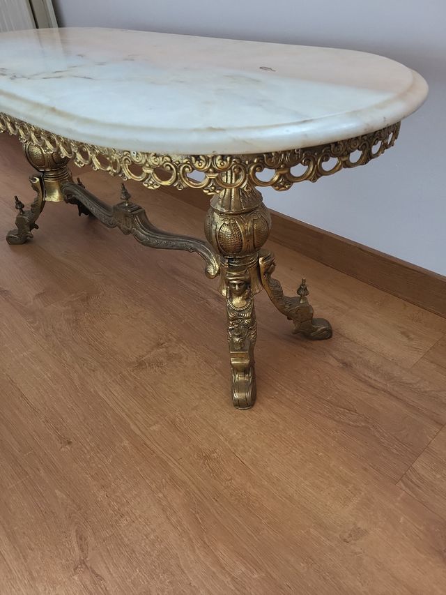 Mesa antigua bronce y mármol