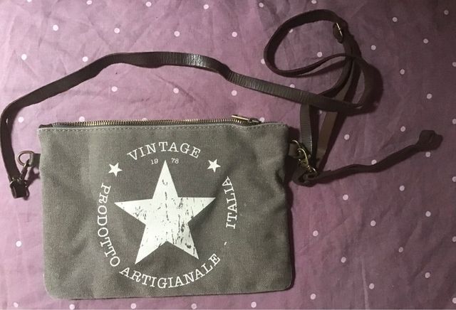 Bolso de lona gris con estrella vintage
