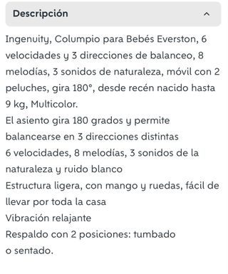 Columpio(mecedora)bebé Ingenuity SimpleComfort  