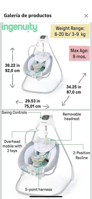 Columpio(mecedora)bebé Ingenuity SimpleComfort