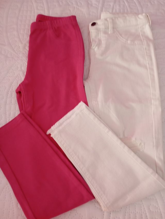 2 Pantalón Leggins Niña Talla 7/8 Calzedonia Rosa
