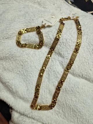 Conjunto bisutería pulsera y cadena dorada hombre