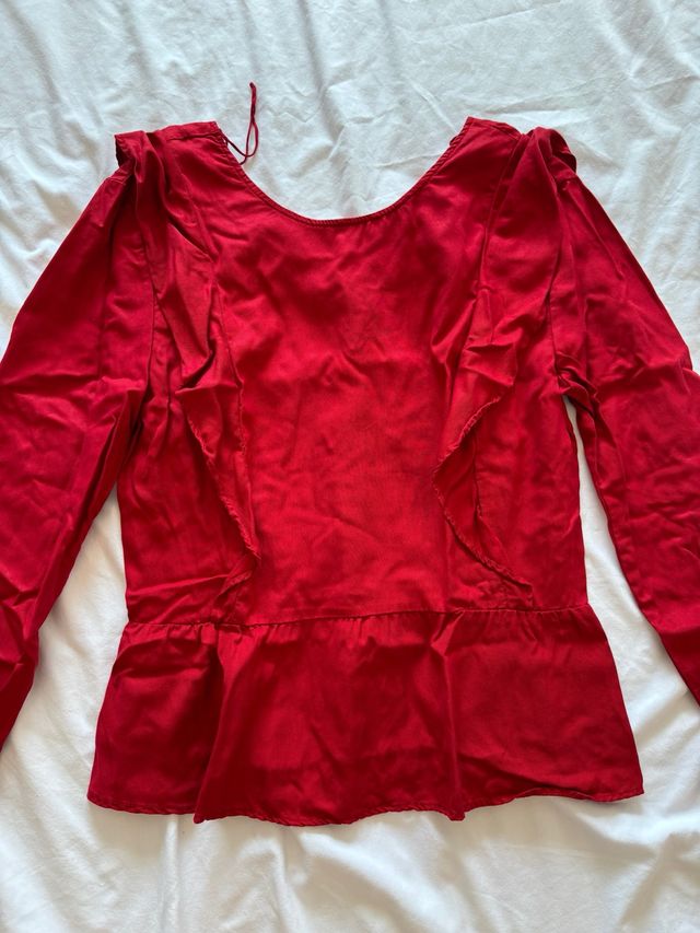 Blusa Zara Roja Volantes Manga Larga