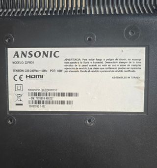 TV Ansonic 22" negra. NO FUNCIONA!
