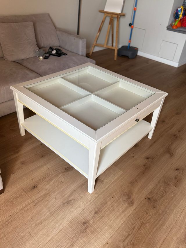 Mesa de centro madera y cristal 80x80