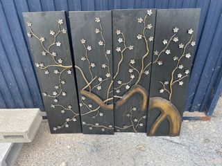 Cuadro Decorativo Árbol Flores Metal y Madera