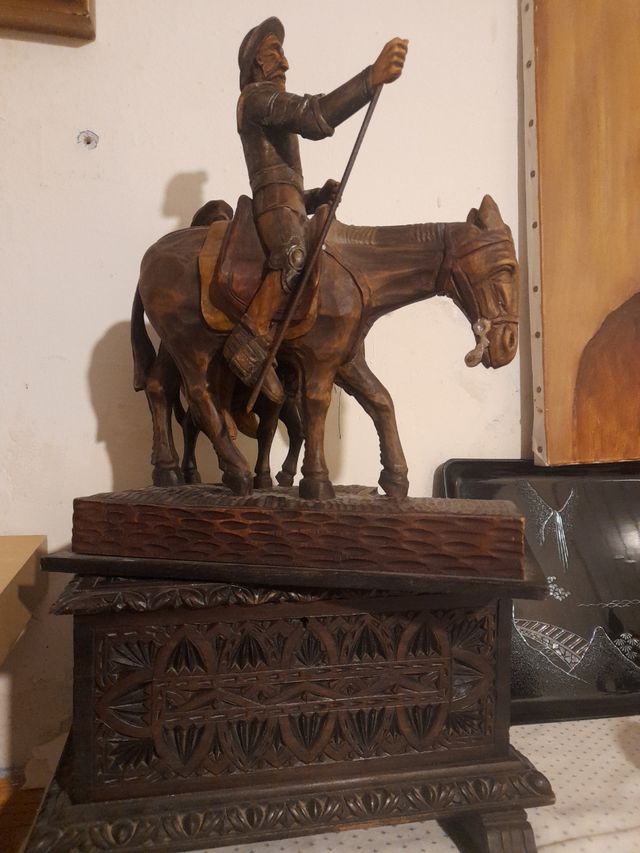 Escultura de madera de Don Quijote y Sancho antigu