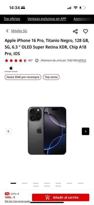 iPhone 16 Pro 128GB Titanio Nero