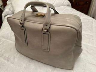 Bolso de cuero de viaje beige/gris