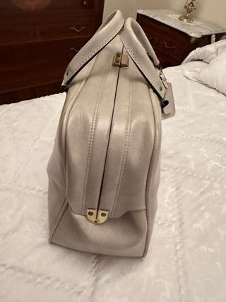 Bolso de cuero de viaje beige/gris