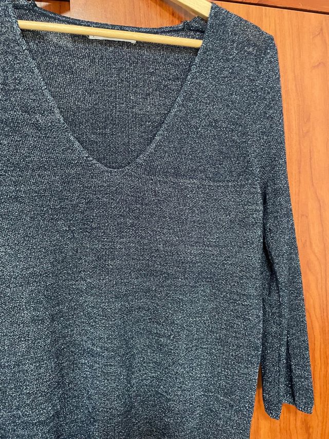 Jersey azul con hilos plateados de manga 3/4
