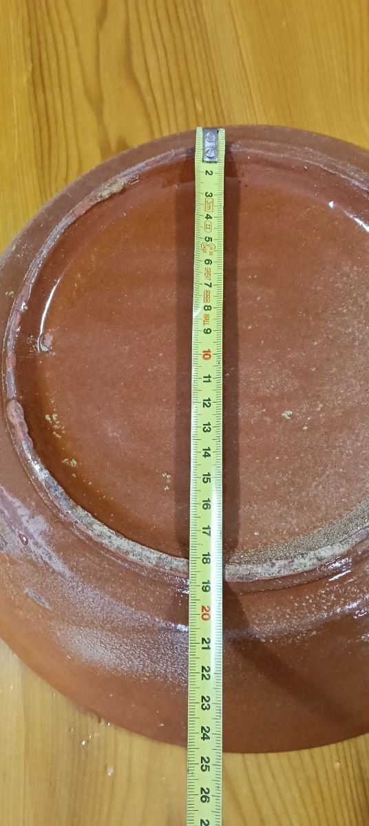 Lebrillo antiguo barro esmaltado pintado a mano