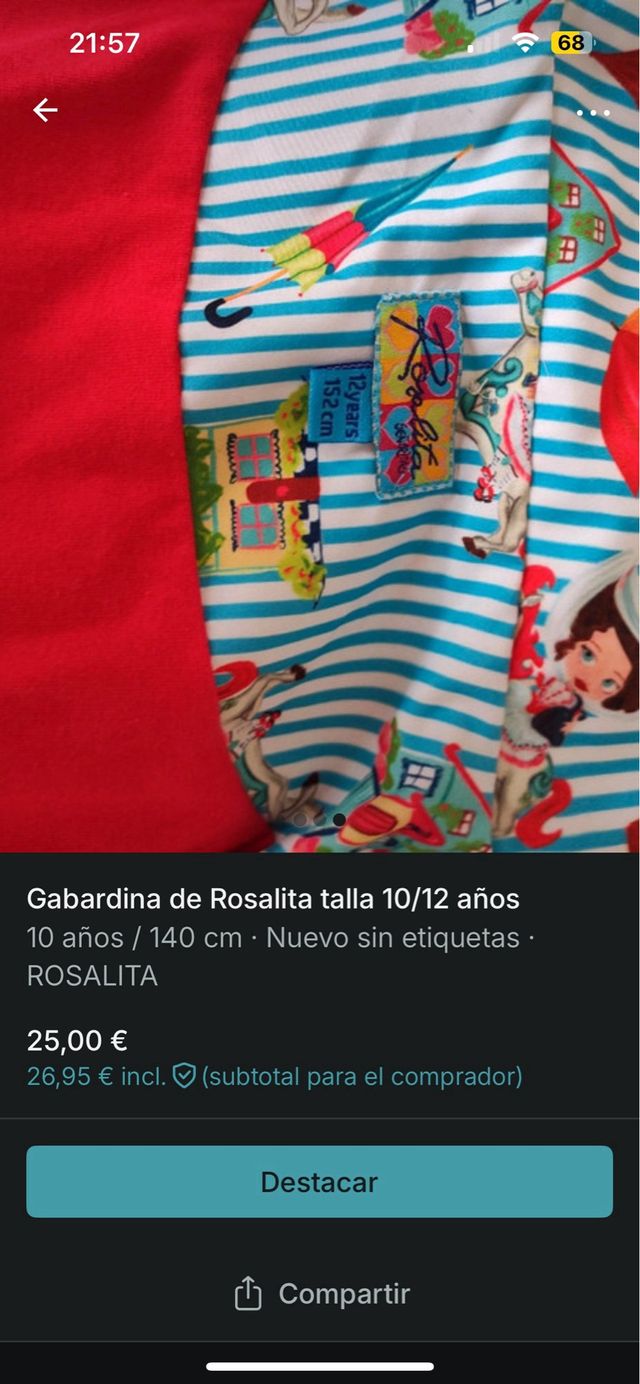 Gabardina Rosalita niña 10/12 años