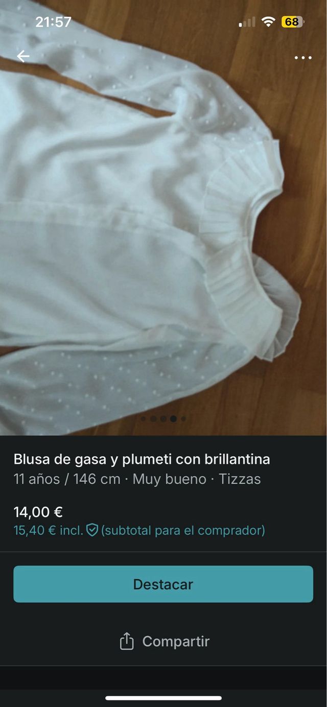 Blusa niña gasa plumeti brillantina 11 años