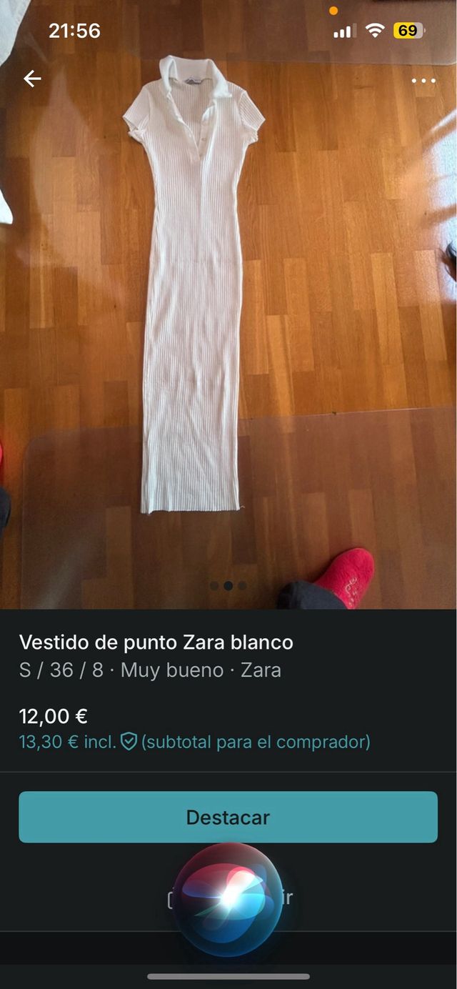 Vestido de punto Zara blanco talla S
