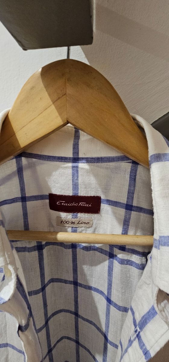 Camisa Lino Emidio Tucci Cuadros Azul Talla L