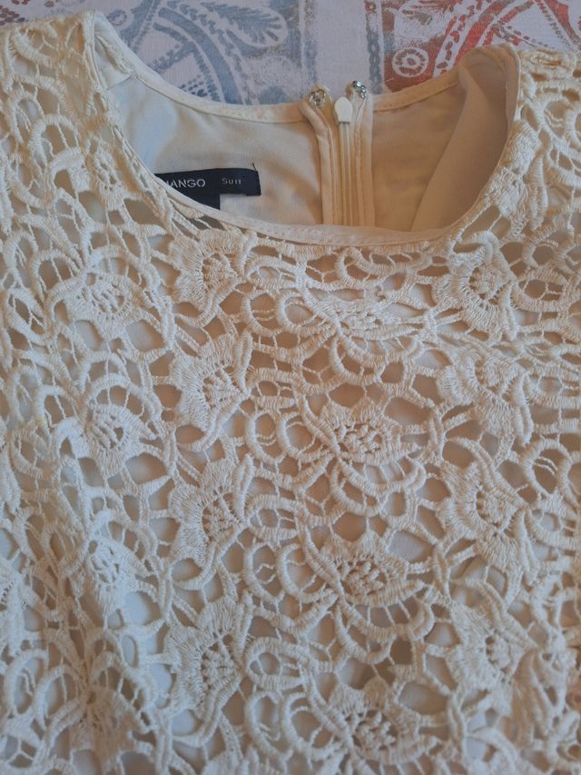 Vestido Mango Encaje Crudo Talla S