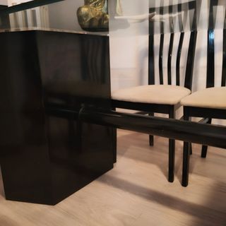 Mesa de comedor cristal y madera