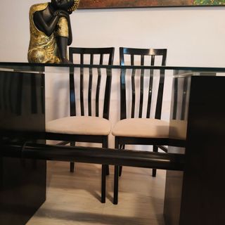 Mesa de comedor cristal y madera